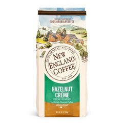 New England Coffee Hazelnut Creme Decaf 3-pack bag front for a smooth morning ritual.