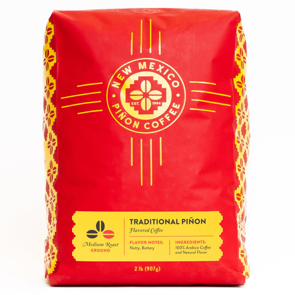 New Mexico Piñon Coffee packaging showing traditional piñon flavor, ideal for gifting