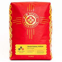New Mexico Piñon Coffee packaging showing traditional piñon flavor, ideal for gifting