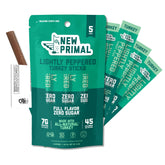 The New Primal Lightly Peppered Turkey Sticks pack front, convenient on-the-go snack.