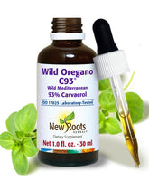 New Roots Herbal Wild Oregano Oil Drops bottle highlighting high-carvacrol potency