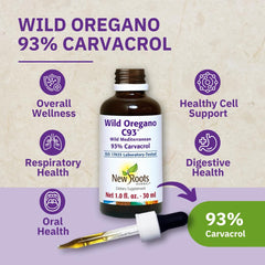 New Roots Herbal Wild Oregano Oil Drops pour showing rich aroma