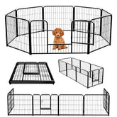 Newbulig dog playpen assembled in a yard with eight panels for outdoor play.