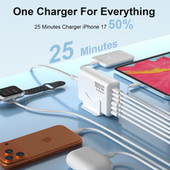 Newdarren 6-port USB-C ports 40W front closeup highlights fast outlets.