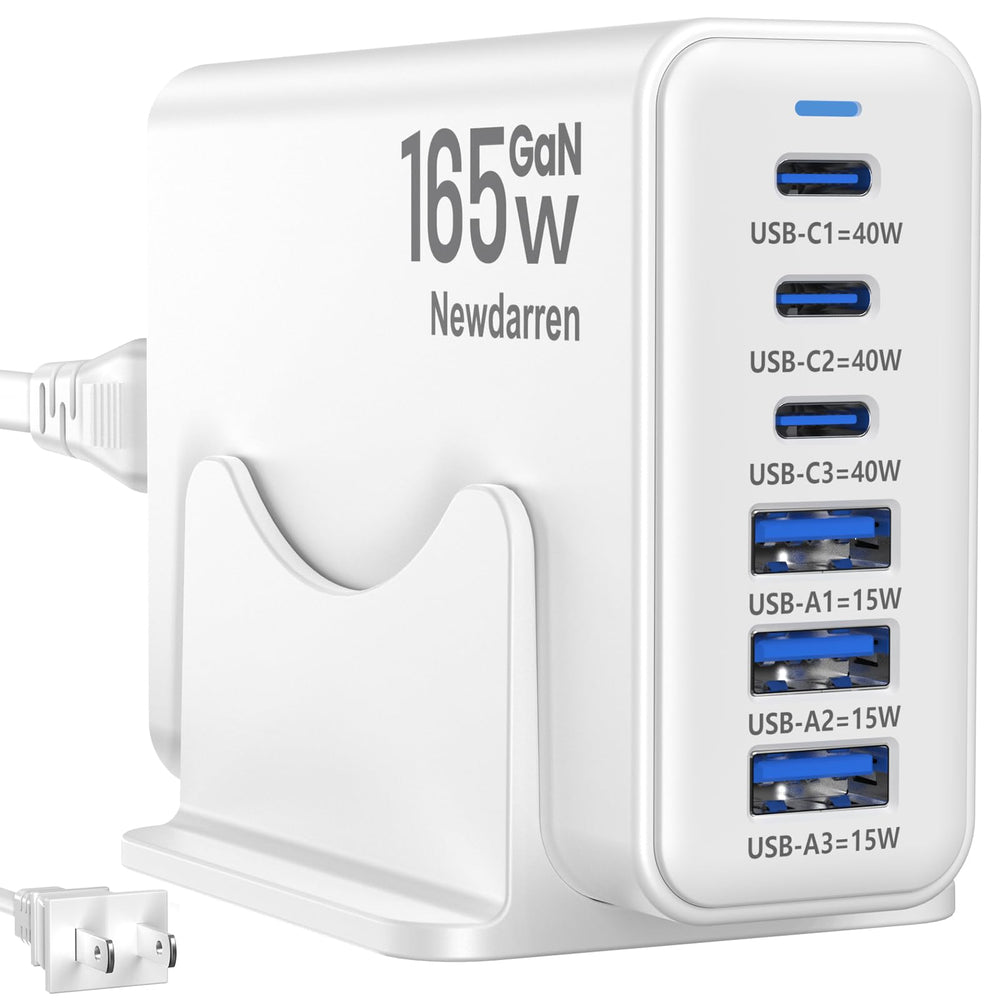 Newdarren iPhone 17 charger with a 6-port front view for quick desk charging.