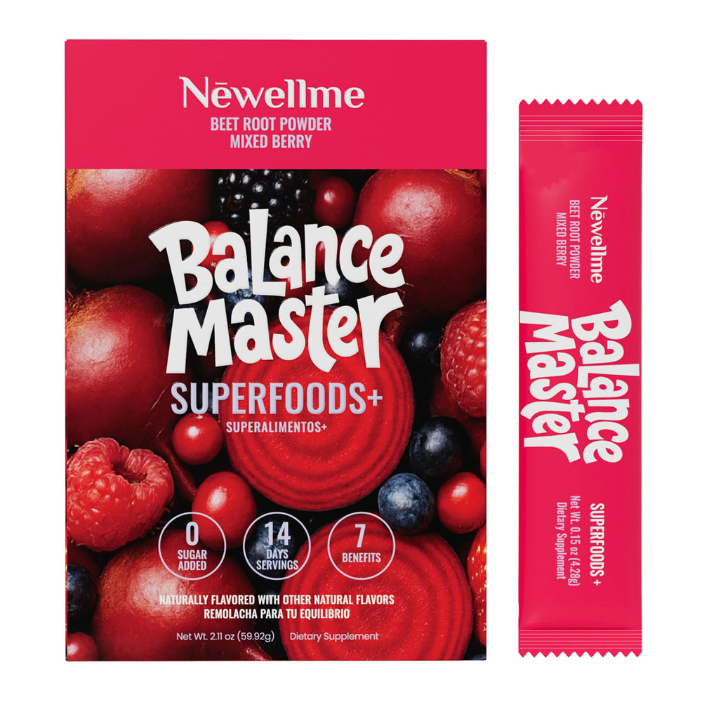 NEWELLME Balance Master beet root stick-pack for convenient daily energy.