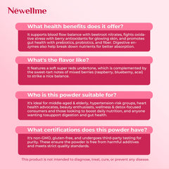 NEWELLME organic beet root powder close-up in a spoon.