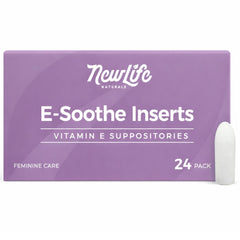 NewLife Naturals Vitamin E Vaginal Suppositories box for discreet daily hydration.