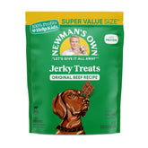 Newman's Own beef jerky dog treats bag front, ideal for rewarding dogs.