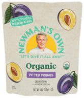 Newman's Own Organic Prunes 6 Oz packaging showing organic certification and no sulfites
