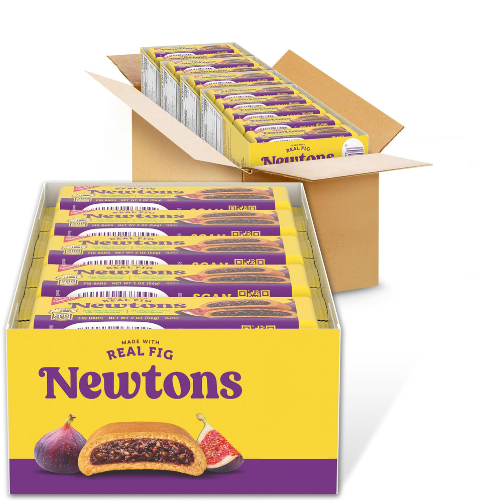 Newtons Fig Bars soft-fruit chewy cookies in packaging, ideal for on-the-go snacking.