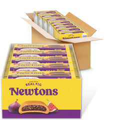 Newtons Fig Bars soft-fruit chewy cookies in packaging, ideal for on-the-go snacking.