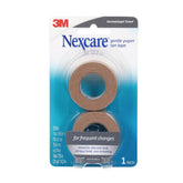 Nexcare Gentle Paper Tan Tape roll 1in x 10yds provides discreet skin-tone coverage.