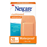 Nexcare waterproof cushioned bandage on knee/elbow providing durable protection during activity