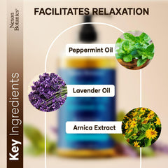 Nexon Botanics Arnica Peppermint Lavender oil highlights calming blend for massage