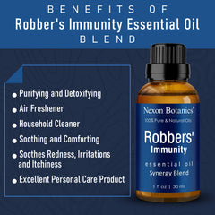 Nexon Botanics Robbers' Immunity ingredient closeup showcases cinnamon, clove, eucalyptus, rosemary, orange.