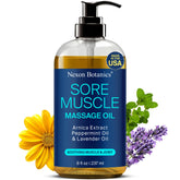 Nexon Botanics sore muscle oil bottle for soothing post activity massage