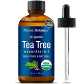 Nexon Botanics Tea Tree Oil bottle shows pure organic oil for aromatherapy and DIY blends