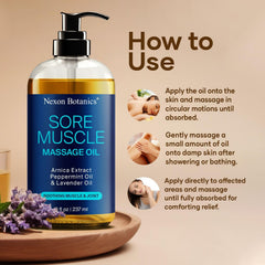 Nexon Botanics warming massage oil bottle delivering gentle warmth for stiffness