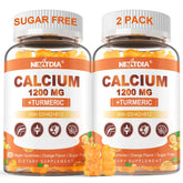 Nextdia calcium turmeric gummies bottle shows 1200 mg calcium with turmeric for potential bone support.