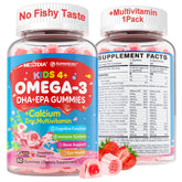 Nextdia Omega 3 Gummies bottle with kid-friendly packaging promoting growth and focus.