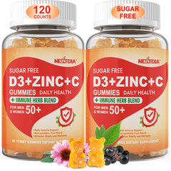 Nextdia gummies in jar showing 9-in-1 immune support for adults 50+.