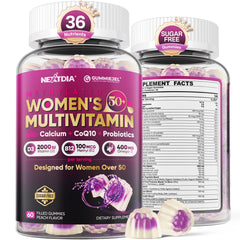 Nextdia Women 50+ Multivitamin Gummies bottle shows comprehensive bone and energy support