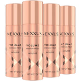 Nexxus Travel Mousse 4-pack bottle closeup highlighting volume boost without crunch