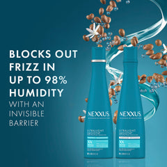 Nexxus Ultralight Smooth barrier visualization around hair strands to curb frizz