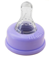 NFANT slow flow purple nipple with standard bottle for steady, measured feeds.