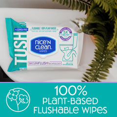 Nice ’N CLEAN SecureFLUSH unscented label highlighting skin-safe 0% alcohol formula.