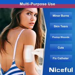 Niceful 4x4 dressing with non-stick center enables painless removal.