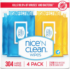 Nice 'N Clean disinfecting wipes in soft-pack packaging for quick home surface cleaning