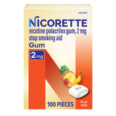 Nicorette 2mg nicotine gum Fruit Chill pack for easy cravings control.