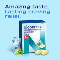Nicorette 4 mg White Ice Mint gum pack back view showing two 100-count boxes.