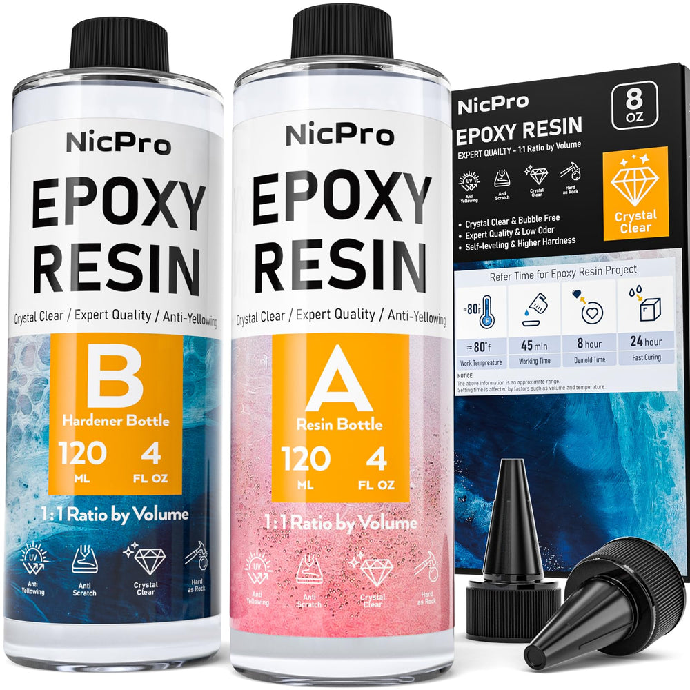 Nicpro 8-ounce epoxy resin kit for art and crafts with crystal-clear finish.