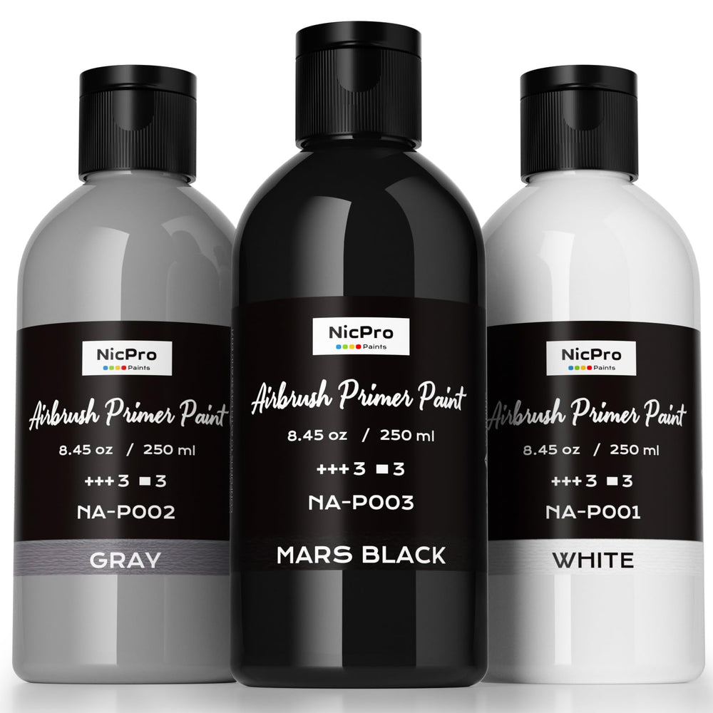 Nicpro airbrush primer set in black gray white provides a smooth base for modeling