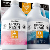 Nicpro resin kit bottle and hardener for crystal-clear coatings.