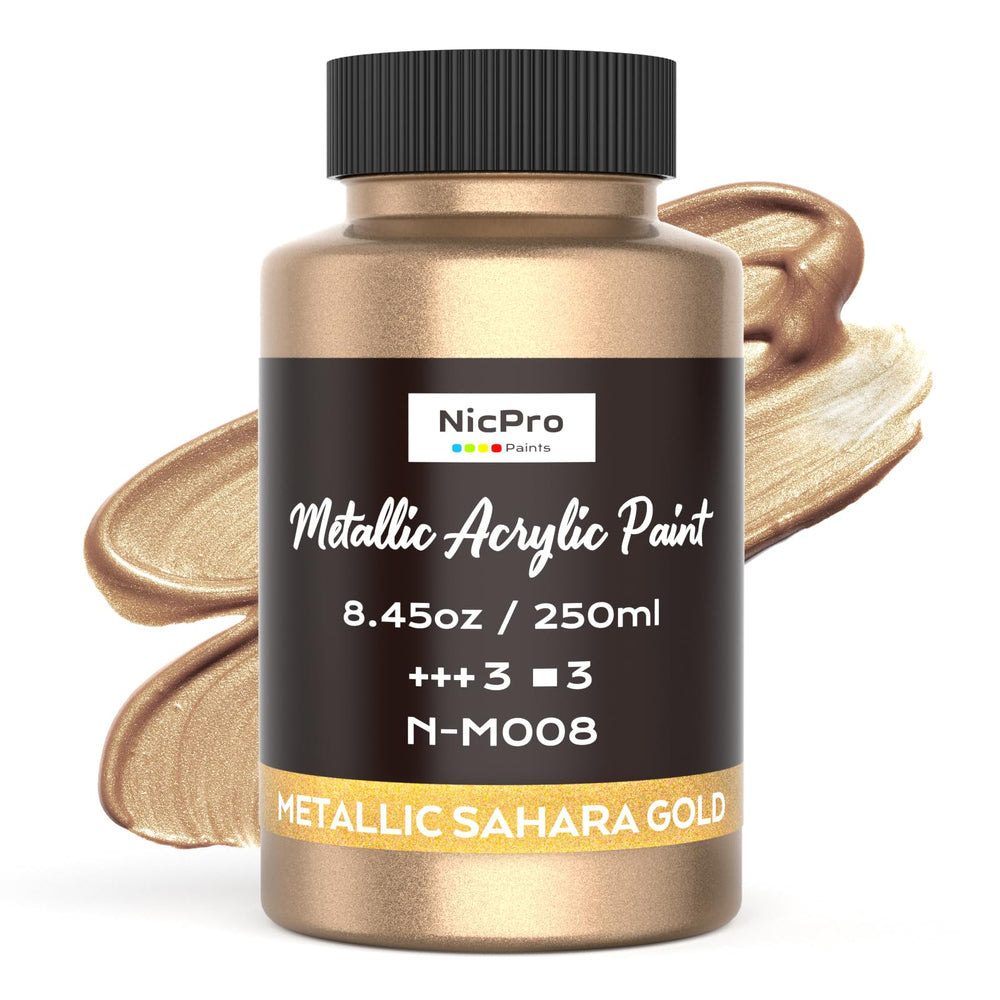Nicpro Sahara Gold paint bottle front view showing premium coverage for crafts