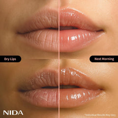 NIDA mask on nightstand illustrating nighttime lip care routine