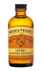 Nielsen-Massey Pure Almond Extract bottle capturing rich aroma for baking.