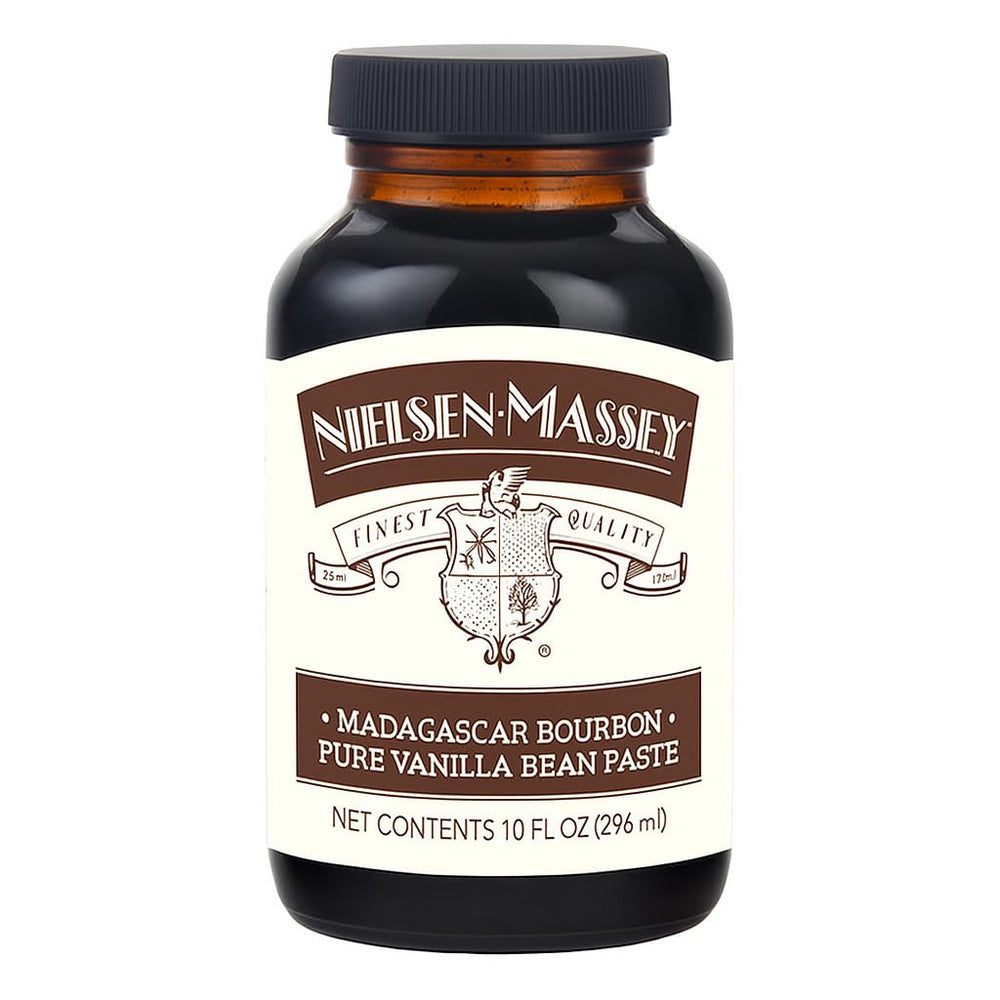 Nielsen-Massey Pure Vanilla Bean Paste bottle with visible specks for richer flavor.