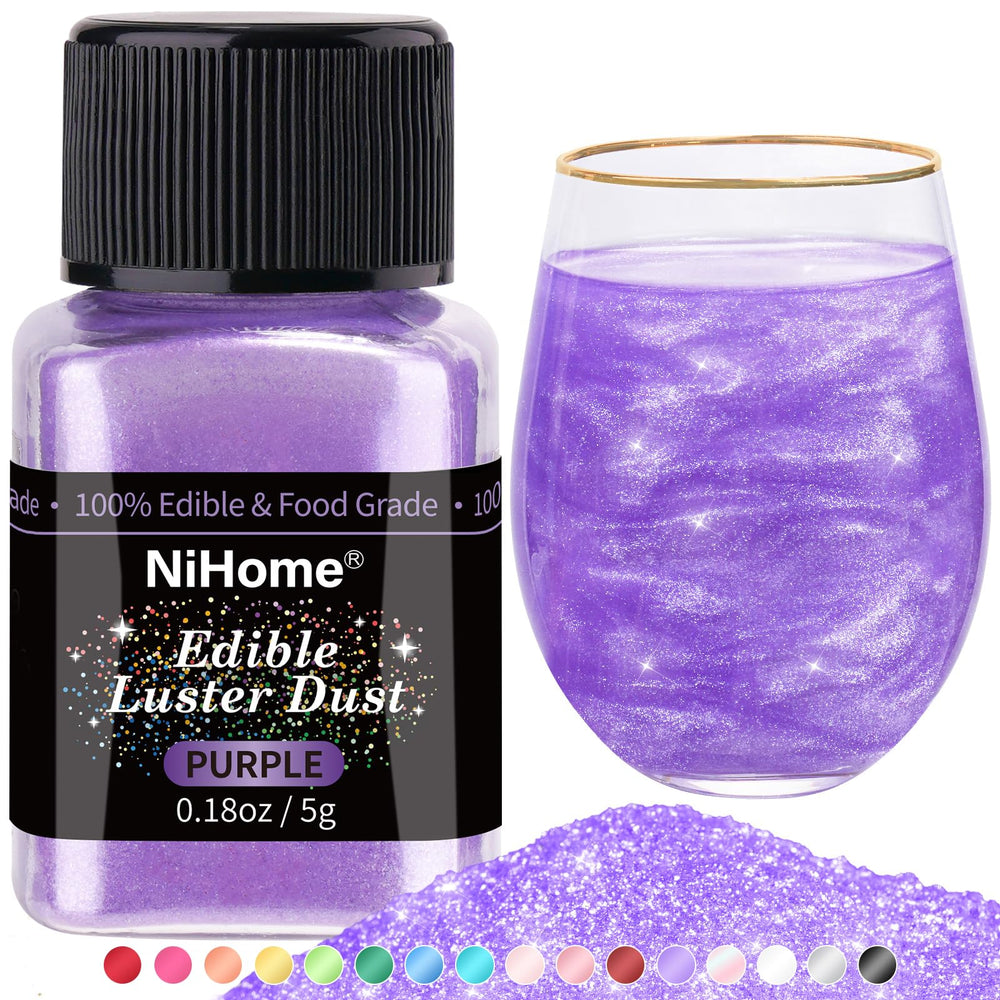 NiHome purple bottle-pour edible glitter dust adds sparkling appeal to beverages.