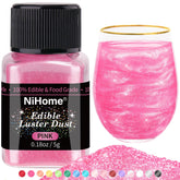 NiHome edible pink glimmer dust bottle adds cake and drink sparkle.