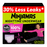 Ninjamas girls night-time underwear coverage shows a snug fit for overnight protection.