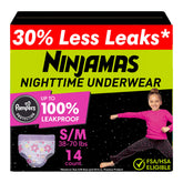Ninjamas Girls Nighttime Underwear 14-count pack for overnight protection.
