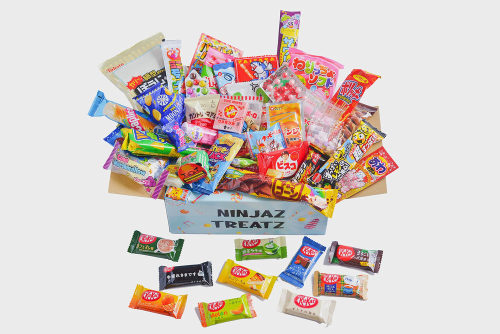NINJAZ TREATZ 50 Japanese Snacks Box front view, ideal for gift ideas.