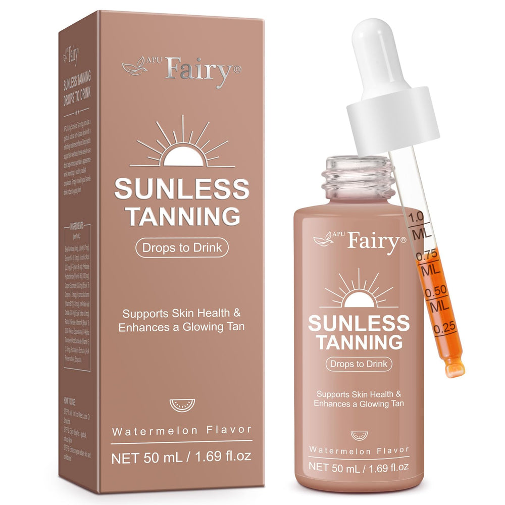 Ninsiec tanning drops bottle showing natural sunless tan benefits for everyday glow