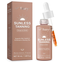 Ninsiec tanning drops bottle showing natural sunless tan benefits for everyday glow