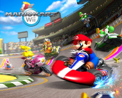 Nintendo Mario Kart Wii gameplay scene showing fast action.